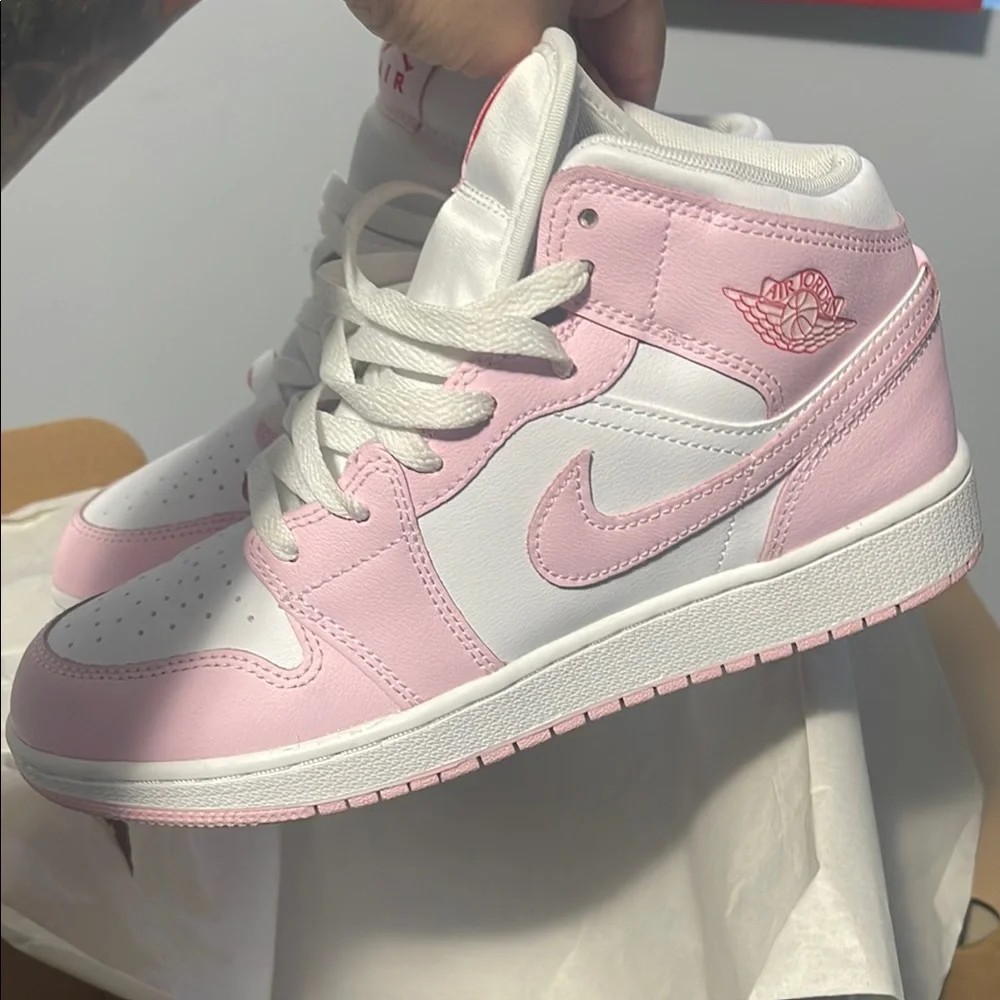 Jordan Pink and White High-Top Sneakers